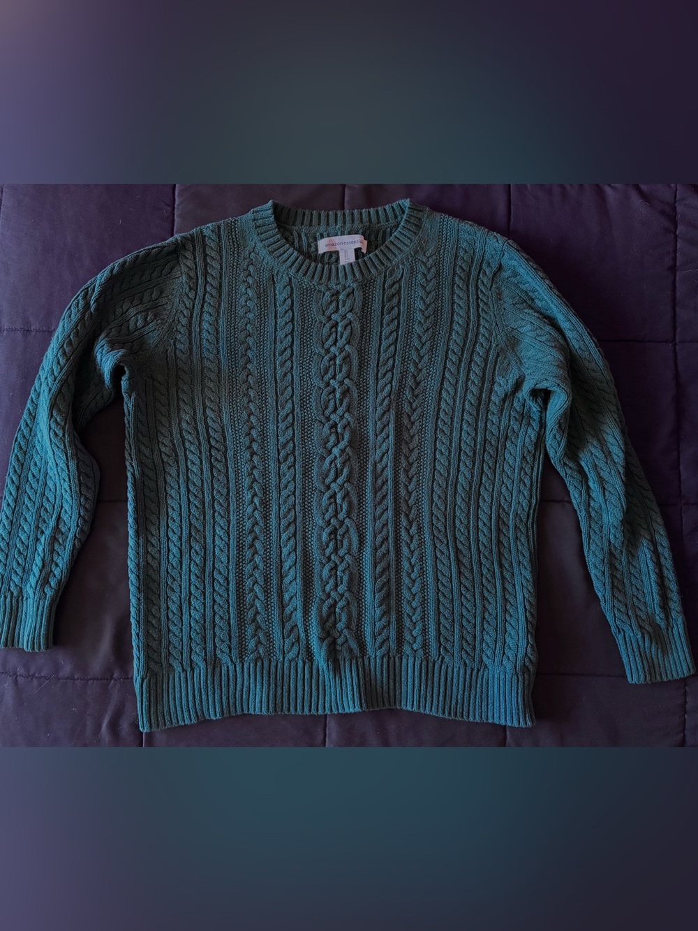Amazon Essentials Women's Forest Green Cable-Knit Crewneck Sweater